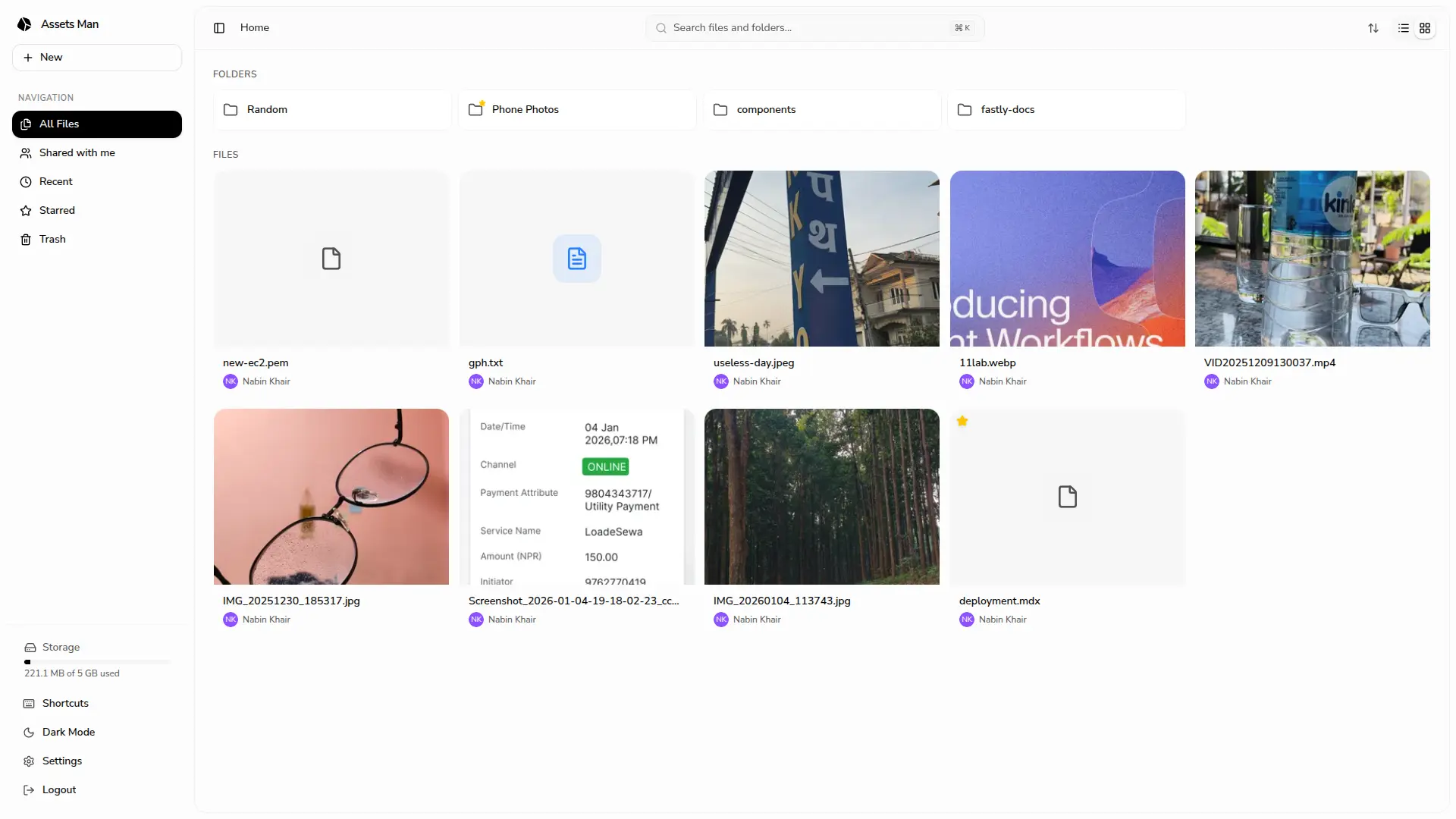 Assets Manager - File browser interface